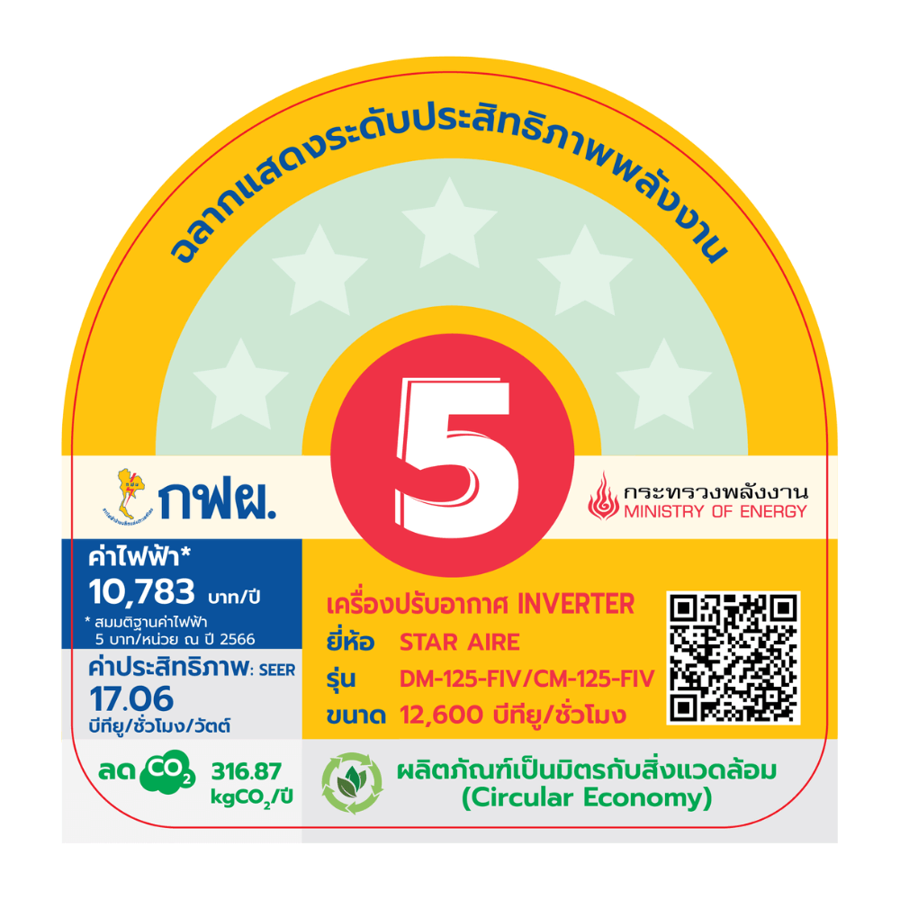 แอร์ติดผนัง สตาร์แอร์ รุ่น CM-125FIV/DM-125FIV (ไม่รวมติดตั้ง) 12,574 บีทียู อินเวอร์เตอร์_1